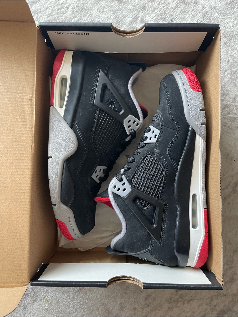 Nike Air Jordan 4 Retro Bred 2019 (GS) Sneakers Size 7Y / Women's 8.5